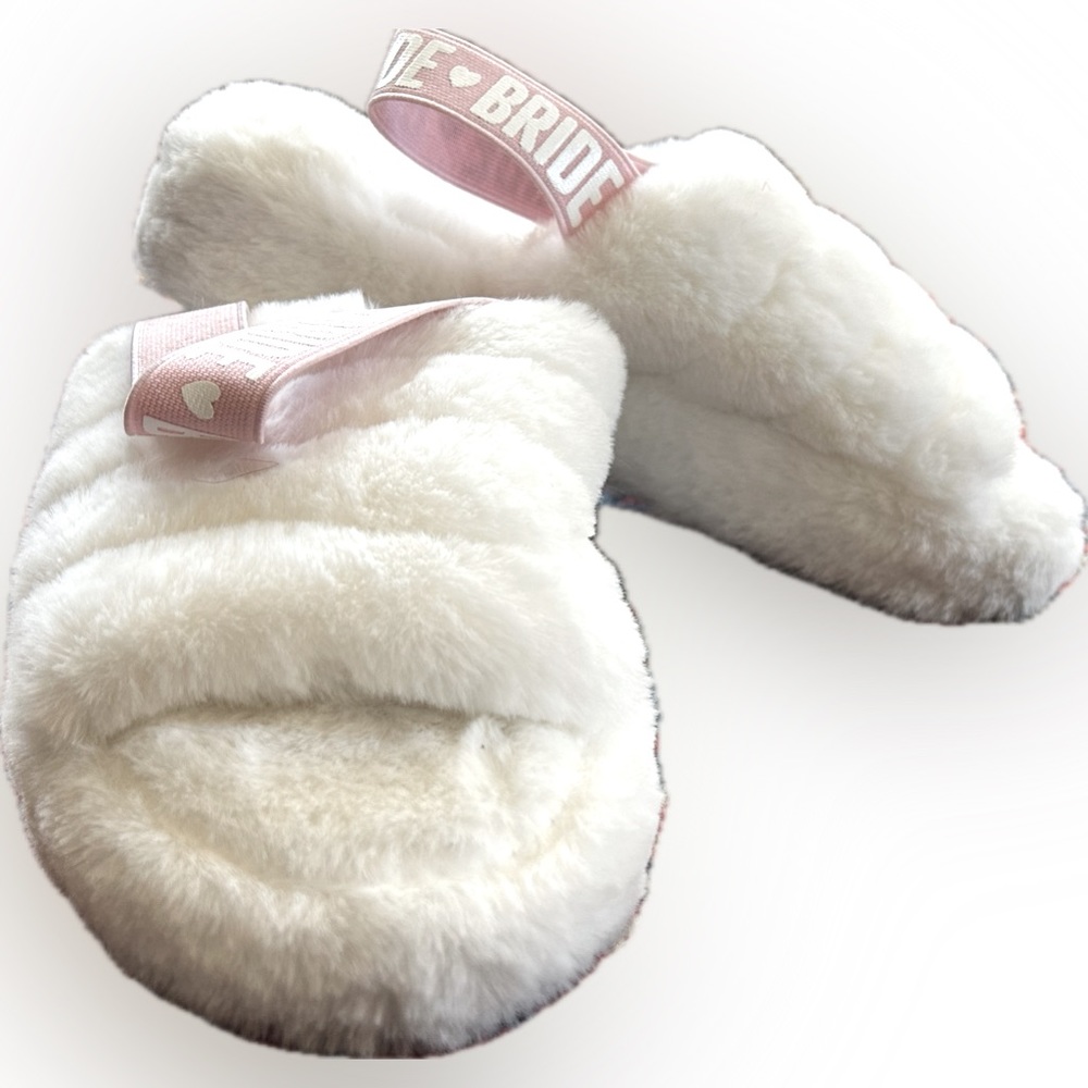 Fluffy White Bride Slippers